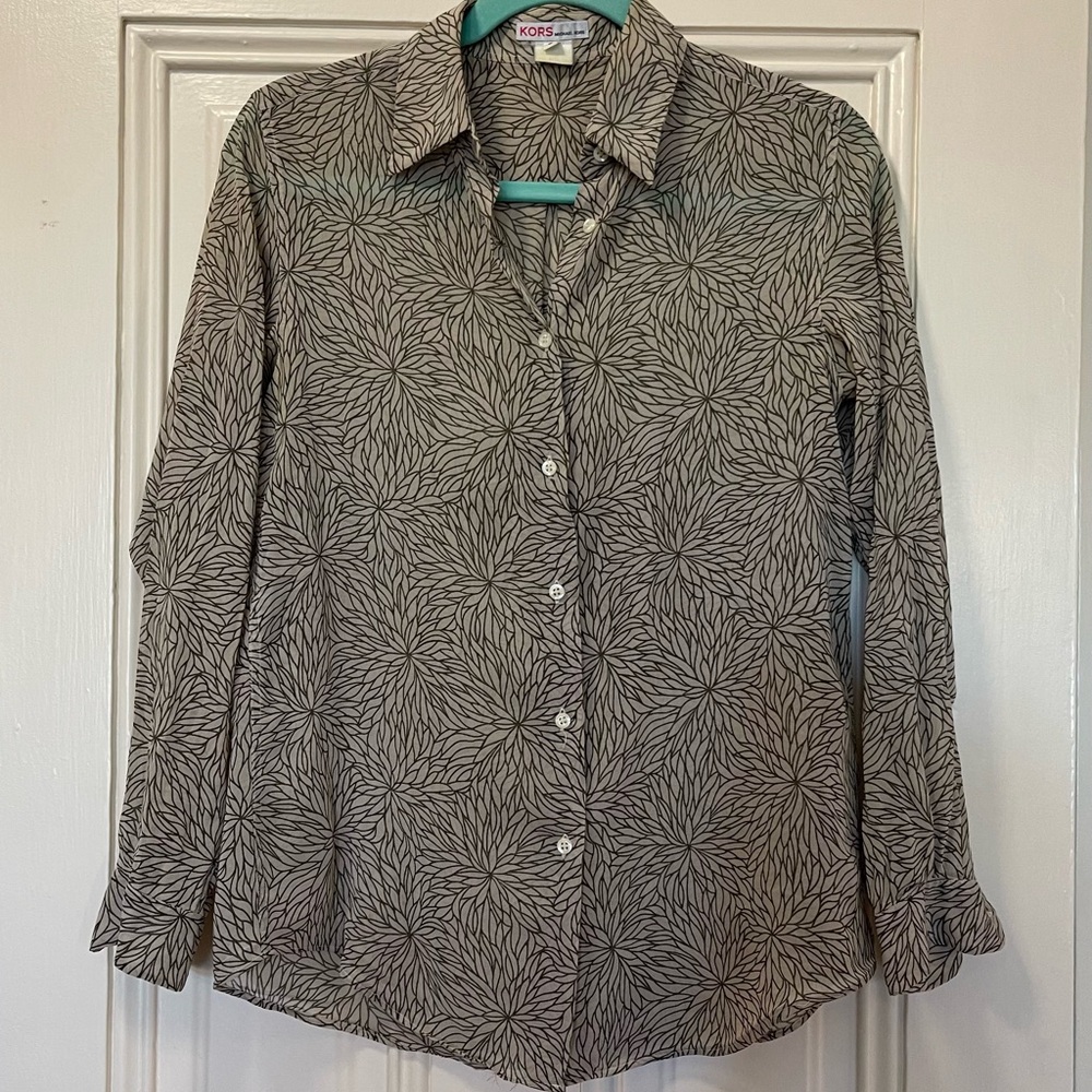 Kors Abstract Leaf Print Shirt in Beige and Black